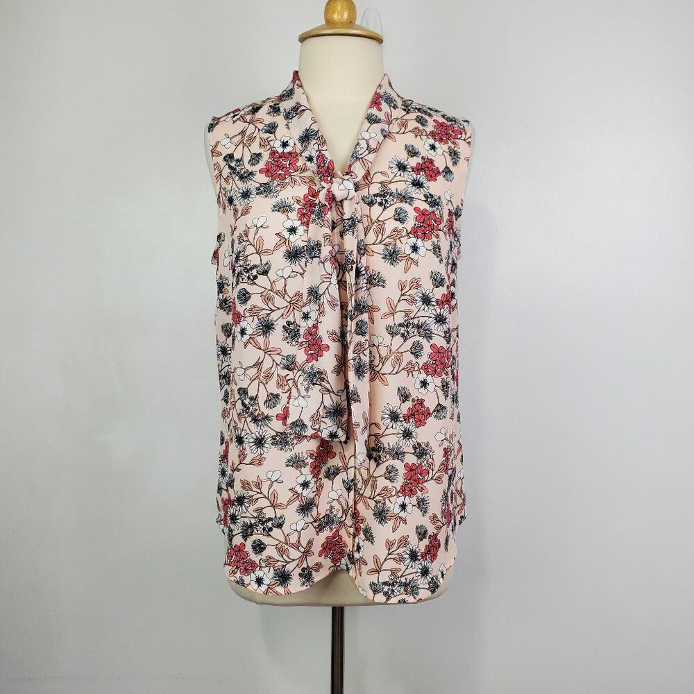 Liz Claiborne Career Sleeveless Floral Tie V-Neck Classic Feminine Top Size M